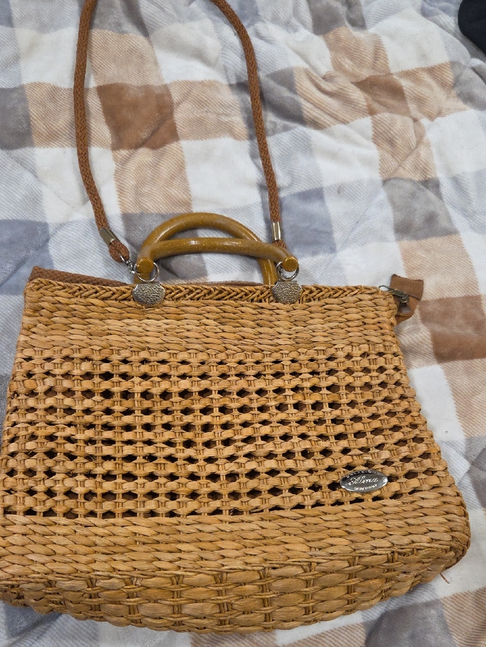 Creazioni Alma Made In Italy Woven Straw Tote Bag with Top Handles - Tan - Picture 1 of 6
